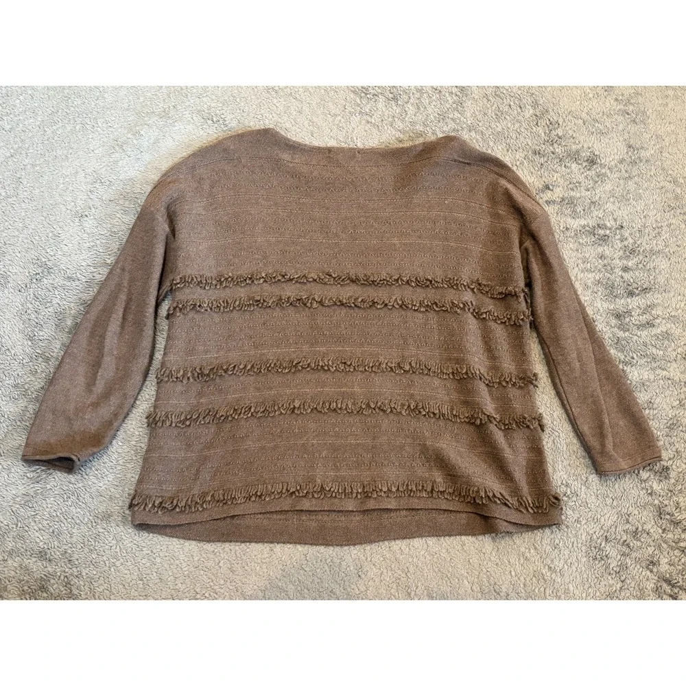J Jill Sweater Womens XS Fringe Taupe Cotton/Rayon Long Sleeve Pullover